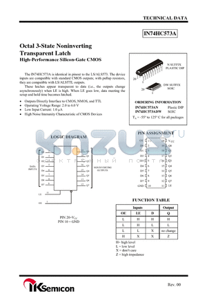 IN74HC573AN datasheet - Octal 3-State Noninverting Transparent Latch High-Performance Silicon-Gate CMOS