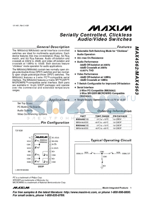 MAX4562CEE datasheet - Serially Controlled, Clickless Audio/Video Switches