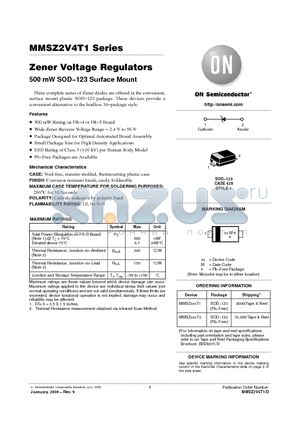 MMSZ2V7T1 datasheet - Zener Voltage Regulators 500 mW SOD−123 Surface Mount