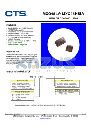 MXO45HSLV-2I-M datasheet - METAL DIP CLOCK OSCILLATOR