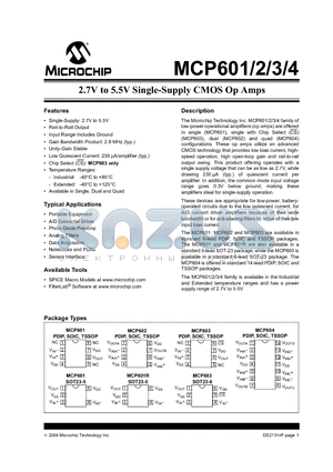 MCP601-I/SL datasheet - 2.7V to 5.5V Single-Supply CMOS Op Amps