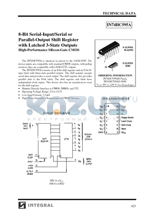 IN74HC595AN datasheet - 8-Bit Serial-Input/Serial or Parallel-Output Shift Register with Latched 3-State Outputs