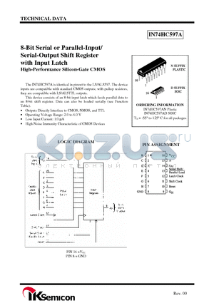 IN74HC597AD datasheet - 8-Bit Serial or Parallel-Input/ Serial-Output Shift Register with Input Latch High-Performance Silicon-Gate CMOS