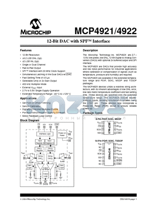MCP4922T-EST datasheet - 12-Bit DAC with SPI Interface