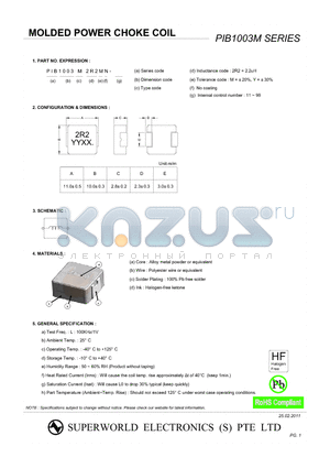 PIB1003M3R3MN datasheet - MOLDED POWER CHOKE COIL