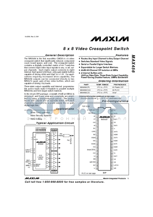 MAX456CQH datasheet - 8 x 8 Video Crosspoint Switch