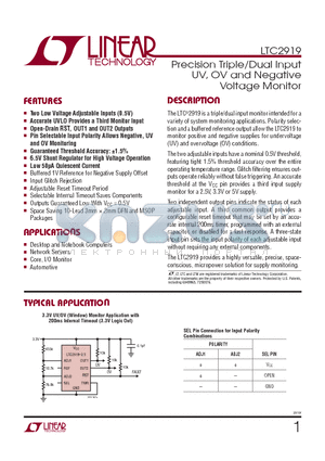 LTC2919CMS-5-TRPBF datasheet - Precision Triple/Dual Input UV, OV and NegativeVoltage Monitor