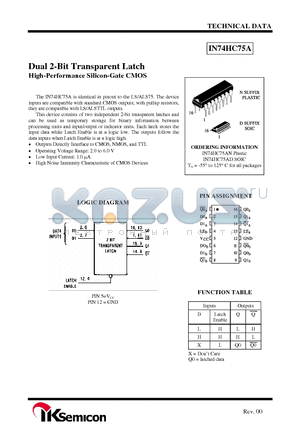 IN74HC75AN datasheet - Dual 2-Bit Transparent Latch High-Performance Silicon-Gate CMOS