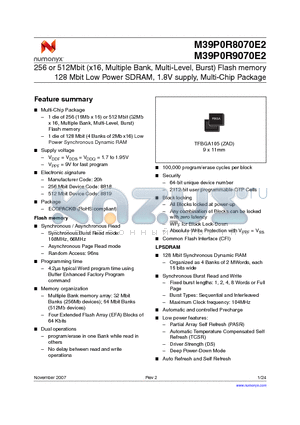 M39P0R9070E2 datasheet - 256 or 512Mbit (x16, Multiple Bank, Multi-Level, Burst) Flash memory 128 Mbit Low Power SDRAM, 1.8V supply, Multi-Chip Package