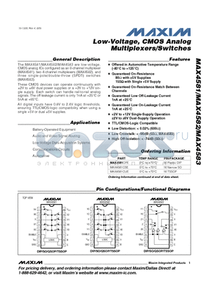 MAX4581 datasheet - Low-Voltage, CMOS Analog Multiplexers/Switches