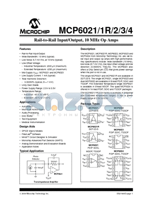 MCP6021RT-I/ST datasheet - Rail-to-Rail Input/Output, 10 MHz Op Amps