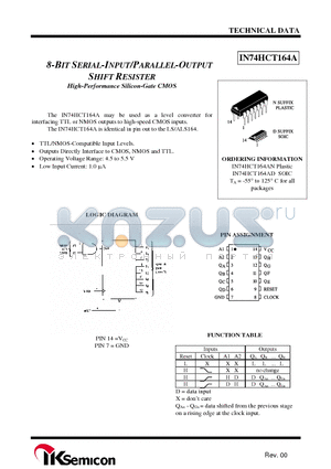 IN74HCT164AD datasheet - 8-BIT SERIAL-INPUT/PARALLEL-OUTPUT SHIFT RESISTER High-Performance Silicon-Gate CMOS