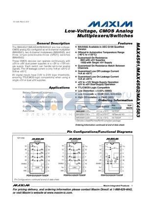 MAX4581CUE+ datasheet - Low-Voltage, CMOS Analog Multiplexers/Switches