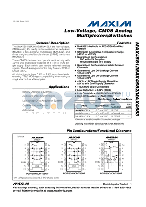 MAX4581_12 datasheet - Low-Voltage, CMOS Analog Multiplexers/Switches