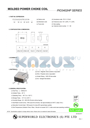 PIC0402HP3R3MN datasheet - MOLDED POWER CHOKE COIL