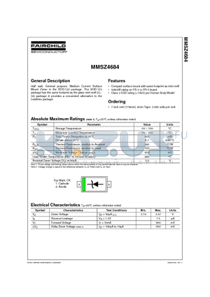 MMSZ4684 datasheet - Half watt, General purpose, Medium Current Surface Mount Zener