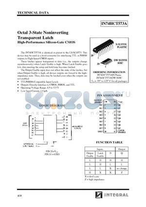 IN74HCT573ADW datasheet - Octal 3-State Noninverting Transparent Latch High-Performance Silicon-Gate CMOS