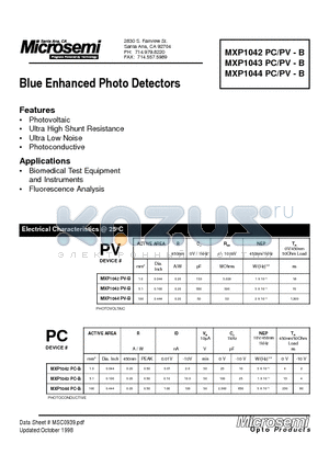 MXP1042 datasheet - Blue Enhanced Photo Detectors