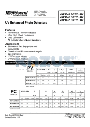 MXP1047PC-UV datasheet - UV Enhanced Photo Detectors