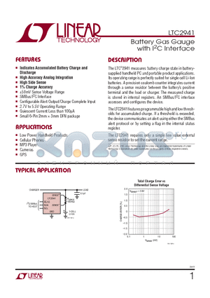 LTC2941CDCBTRPBF datasheet - Battery Gas Gauge with I2C Interface