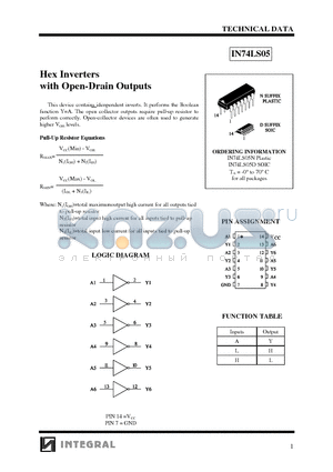 IN74LS05 datasheet - Hex Inverters with Open-Drain Outputs