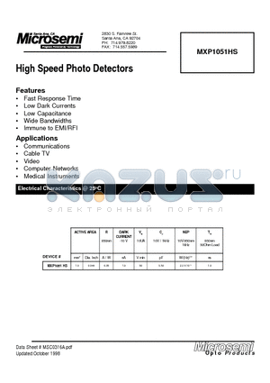 MXP1051HS datasheet - High Speed Photo Detectors