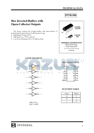 IN74LS06N datasheet - Hex Inverted Buffers with Open-Collector Outputs