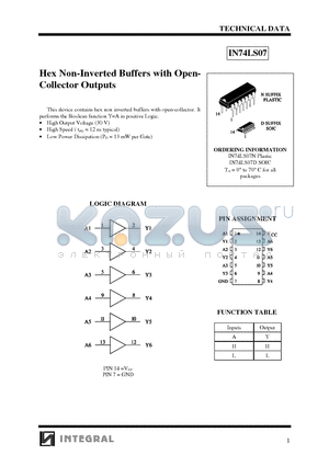 IN74LS07 datasheet - Hex Non-Inverted Buffers with Open- Collector Outputs