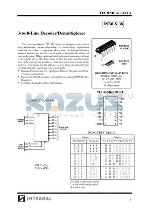 IN74LS138 datasheet - 3-to-8-Line Decoder/Demultiplexer