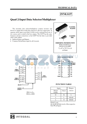 IN74LS157D datasheet - Quad 2-Input Data Selector/Multiplexer
