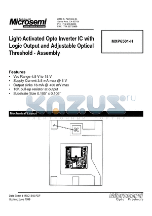 MXP6501-H datasheet - Light-Activated Opto Inverter IC with Logic Output and Adjustable Optical Threshold-Assembly