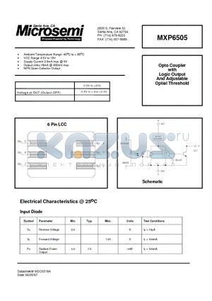 MXP6505 datasheet - Opto Coupler with Logic Output And Adjustable Optial Threshold