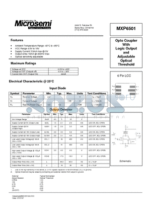 MXP6501 datasheet - Opto Coupler With Logic Output and Adjustable Optical Threshold