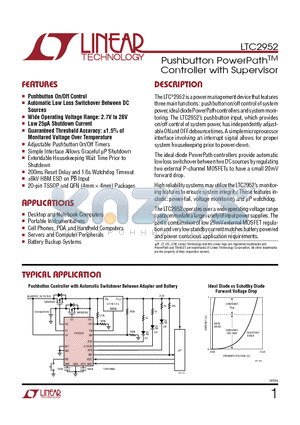 LTC2952 datasheet - Pushbutton PowerPathTM Controller with Supervisor