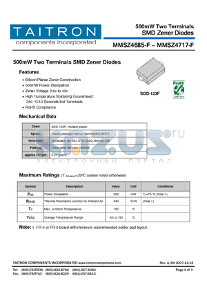 MMSZ4690-F datasheet - 500mW Two Terminals SMD Zener Diodes