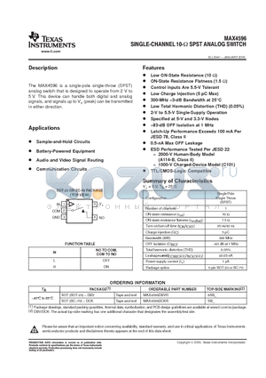 MAX4596DCKR datasheet - SINGLE-CHANNEL 10-ohm SPST ANALOG SWITCH