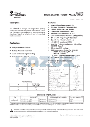 MAX4596DCKRE4 datasheet - SINGLE-CHANNEL 10-ohm SPST ANALOG SWITCH