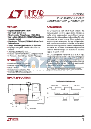 LTC2954CDDB-1 datasheet - Push Button On/Off Controller with lP Interrupt