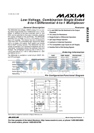 MAX4598CAP datasheet - Low-Voltage, Combination Single-Ended 8-to-1/Differential 4-to-1 Multiplexer