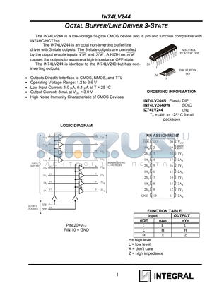 IN74LV244DW datasheet - OCTAL BUFFER/LINE DRIVER 3-STATE