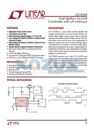 LTC2954CDDB-2 datasheet - Push Button On/Off Controller with lP Interrupt