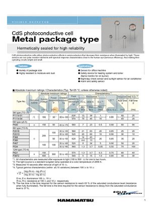 P621 datasheet - CdS photoconductive cell