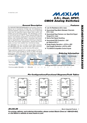 MAX4608EPE datasheet - 2.5Y, Dual, SPST, CMOS Analog Switches