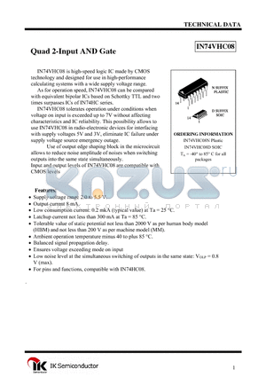 IN74VHC08N datasheet - Quad 2-Input AND Gate