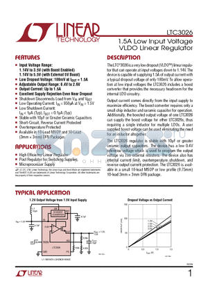 LTC3026 datasheet - 1.5A Low Input Voltage VLDO Linear Regulator