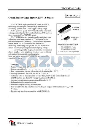 IN74VHC241 datasheet - Octal Buffer/Line driver, INV (3-State)