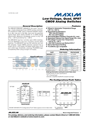 MAX4610ASD+ datasheet - Low-Voltage, Quad, SPST CMOS Analog Switches