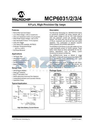 MCP6031 datasheet - 0.9 uA, High Precision Op Amps