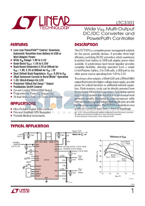 LTC3101 datasheet - Wide VIN, Multi-Output DC/DC Converter and PowerPath Controller