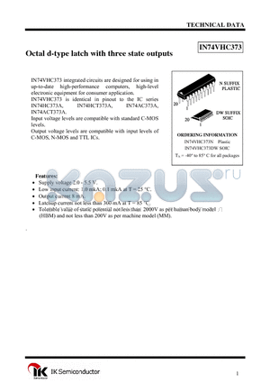 IN74VHC373 datasheet - Octal d-type latch with three state outputs